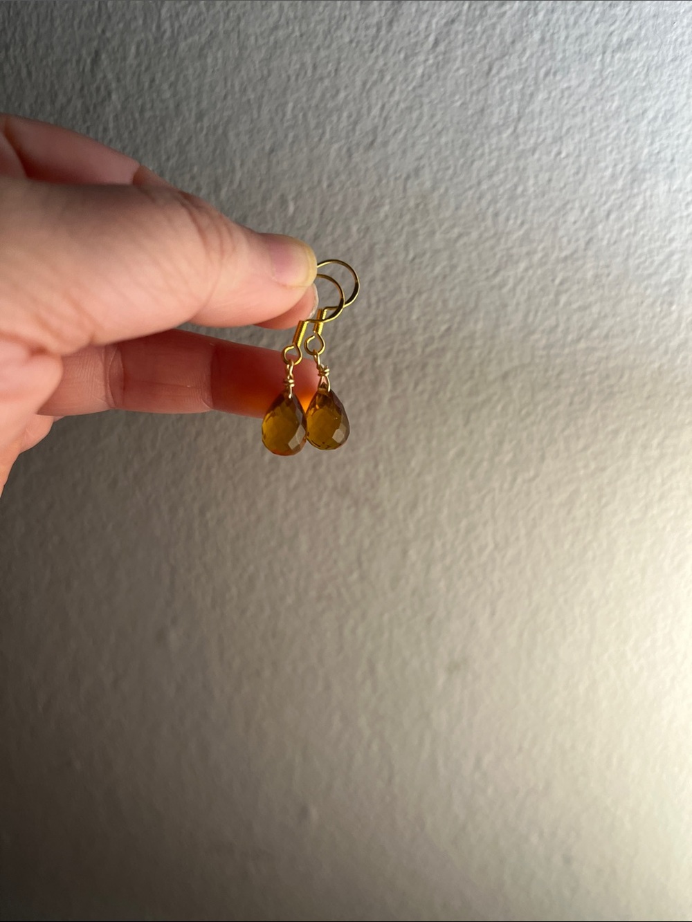 Gold Amber Crystal Teardrop Earrings